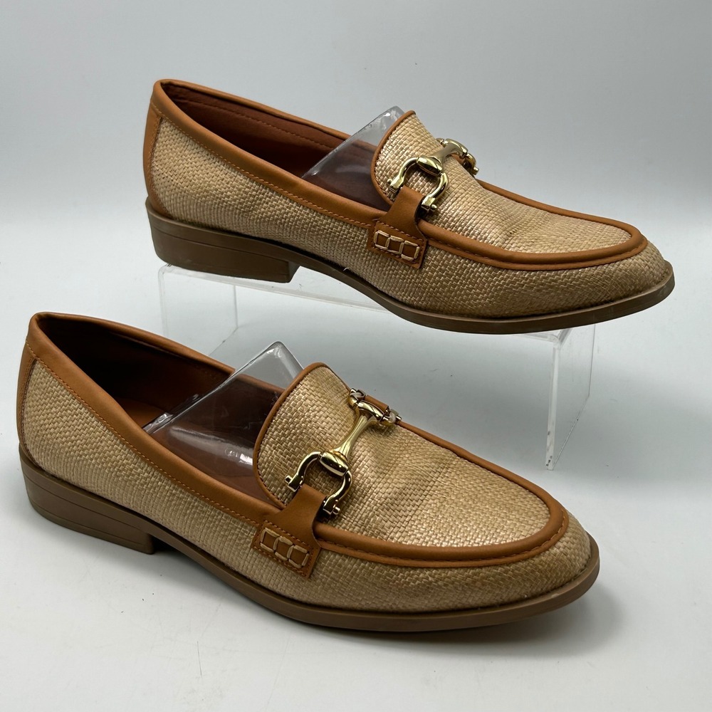 Serra Loafers Womens 10 Tan Woven Raffia Horsebit Flat Shoes Preppy Coastal